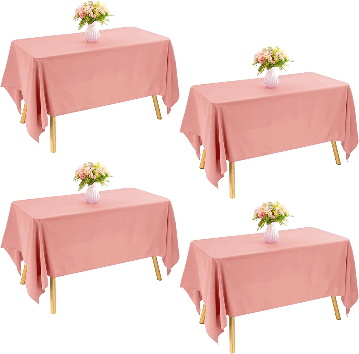 4 Pack Rectangle Tablecloth for 8 Foot Tables Washable Polyester Table Cover for Wedding Dining Table Parties Banquet（60x126 Dusty Rose）