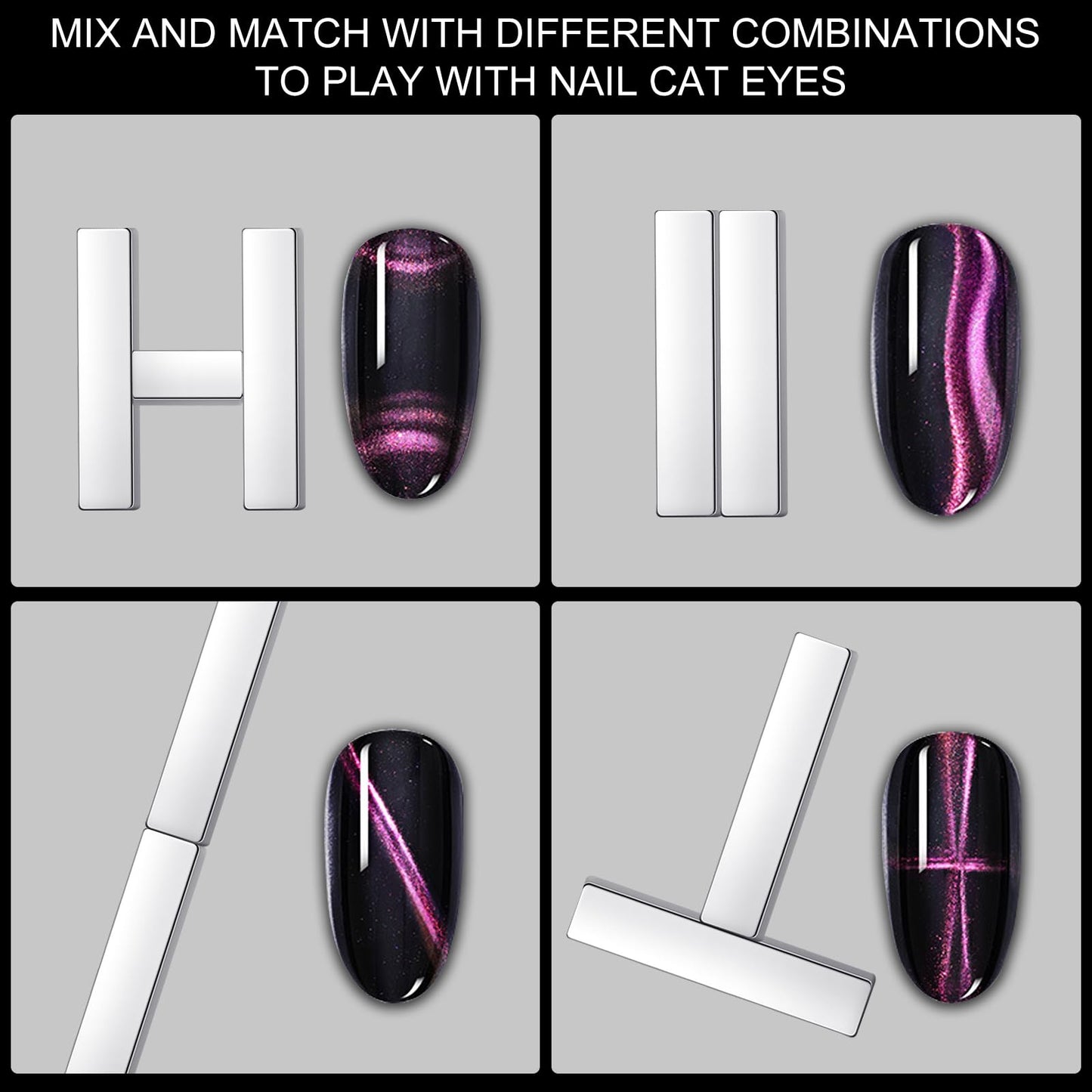vnjaoi 9 Pieces Cat Eye Nail Magnet for Nails Magnetic Gel Polish Cat Eye Nail Polish Magnet Stick Nails Design Tools for DIY Home, Salon, Studio