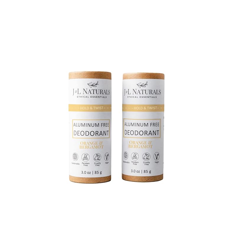 J&L Naturals Aluminum Free Deodorant for Men & Women | 100% Natural Ingredients With Coconut Oil, Shea Butter, & Essential Oils | Sustainable, Eco-Friendly (Orange & Bergamot, 3.0 Oz (Pack of 2))