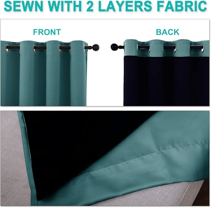 NICETOWN Full Shade Curtain Panels, Pair of Energy Smart & Noise Blocking Out Blackout Drapes for Apartment Window, Thermal Insulated Guest Room Lined Window Dressing(Sea Teal, 46 x 72 inch)