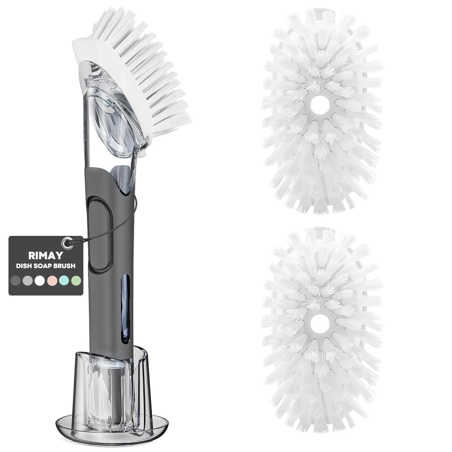Soap Dispensing Replacement Dish Brush Storage Set with 2 PCS Brush Refills & Holder - RIMAY Dispenser Scrub Cleaning Scrubber Kitchen Dishwashing Dish Wand Handle for Dishes/Pans/Pots/Sink(Black)