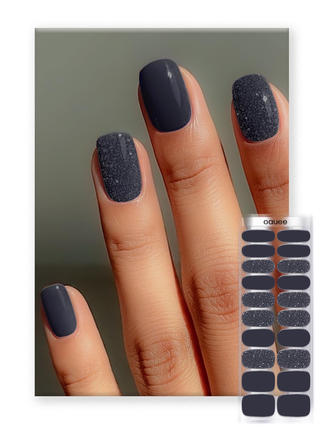 Oauee Semi Cured Gel Nail Strips | Built-In Gel Top Coat | UV Light Required | Salon Quality, Easy Application And Removal (Gray flash)