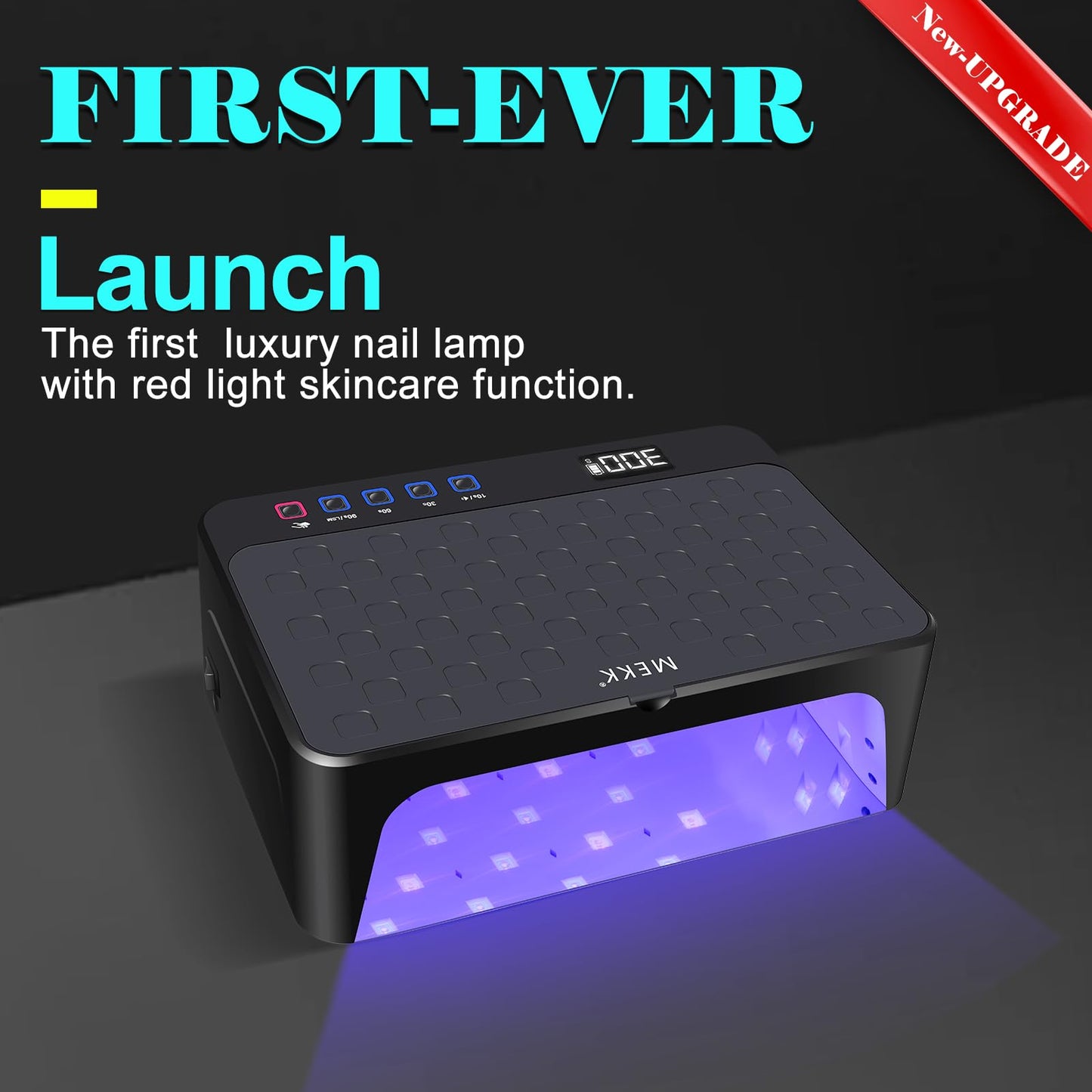 MEKK Professional UV LED Nail Lamp - Luxury Cordless UV Light for Gel Nails with Red Light Skincare,4+2 Timer Modes,Two-Hand Design, Nail Lamp for Salon & Home-Black