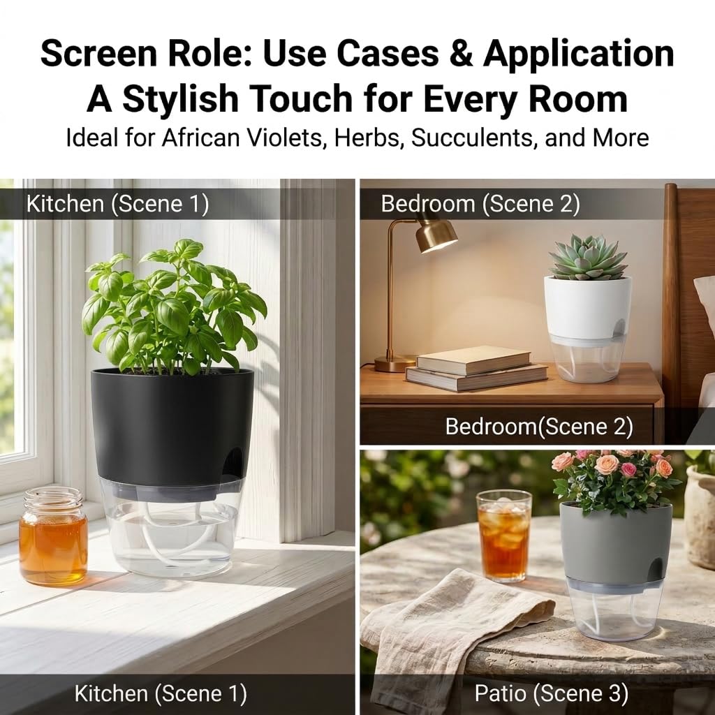 Vanavazon 6 Inch Self Watering Planter Pots for Indoor Plants, 3 Pack African Violet Pots with Wick Rope-White