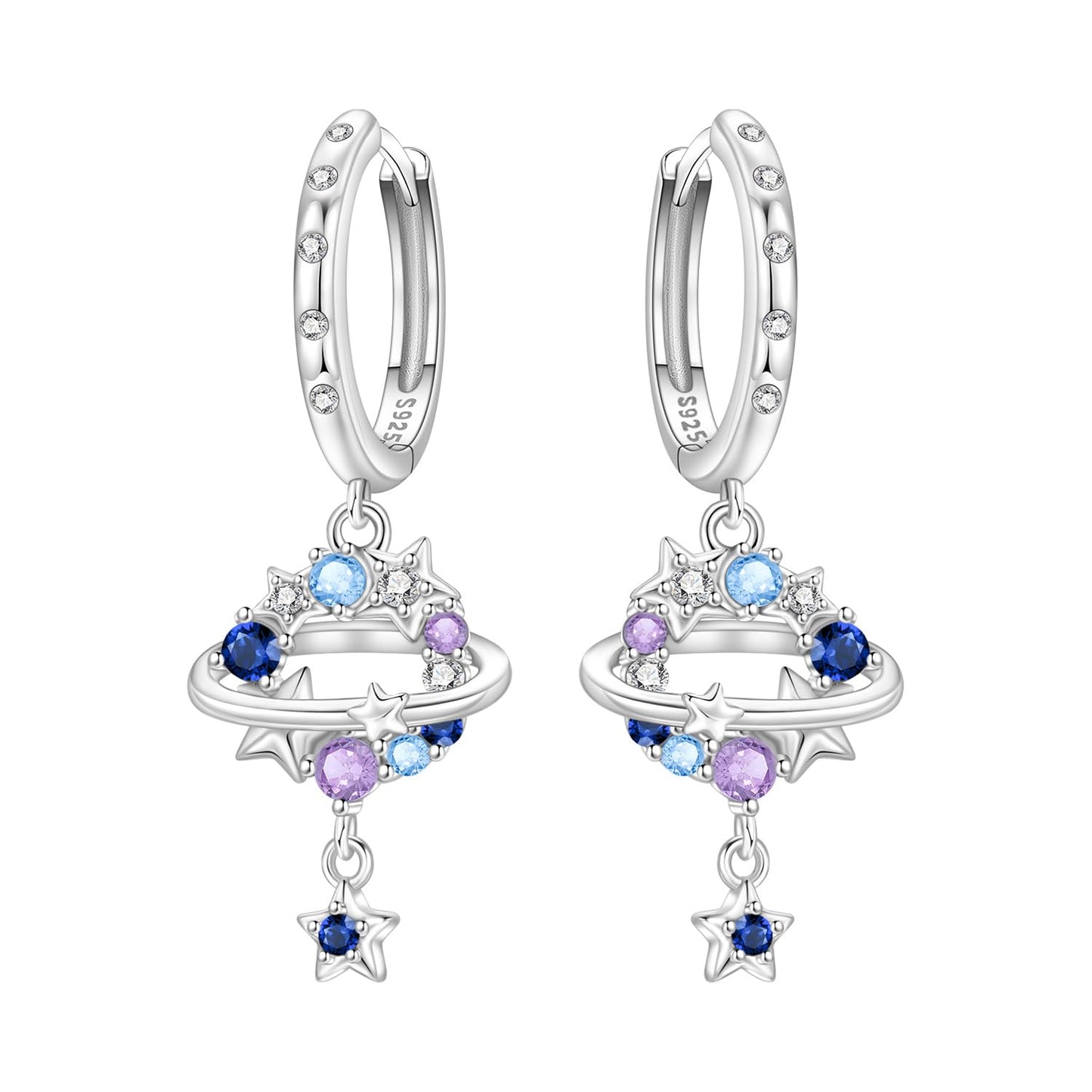 vireau 925 Sterling Silver Drop Earrings Dragonfly Flower Moon Star Dangle Earrings Hypoallergenic Sterling Silver Earrings Jewelry for Women (Starry Sky)