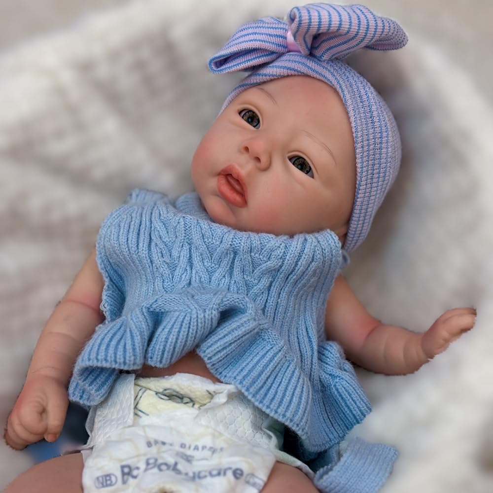 Abenduot 18inch 6.2lbs Full Body Soft Solid Silicone Baby Dolls Can Open Mouth Lifelike Handmade Painted Newborn Girl Doll Anatomically Correct
