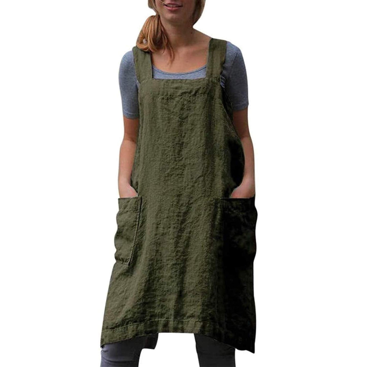 YESDOO Cotton Linen Apron Cross Back Apron for Women with Pockets Pinafore Dress for Baking Cooking