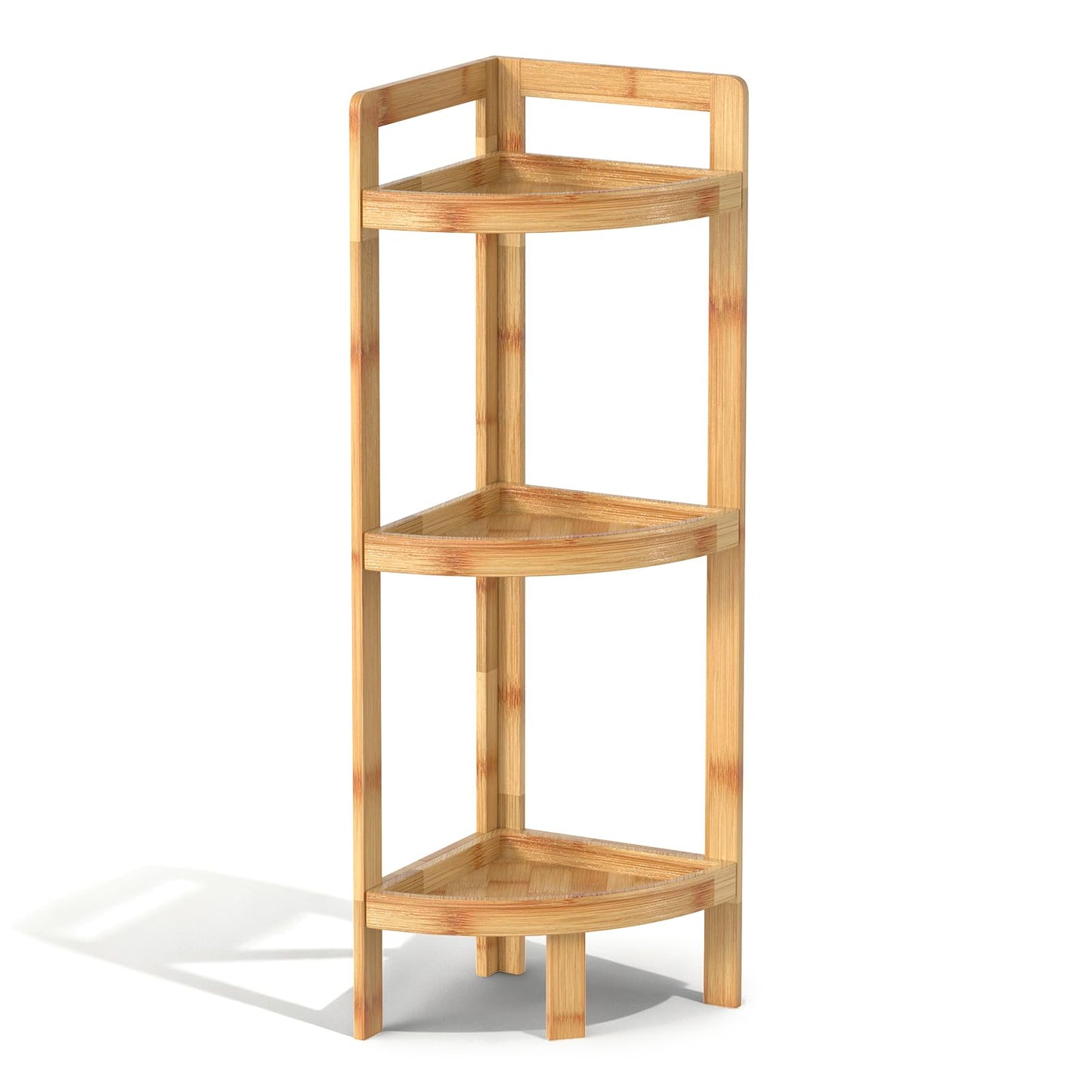 2026 New Bamboo Standing Shelf, 3 Tier Corner Shelf Stand, Free-Standing Shelf Units, Triangular Curved Corner Shelf Stand for Space-Saaving Display Ideal for Bathroom/Kitchen/Living Room Storage