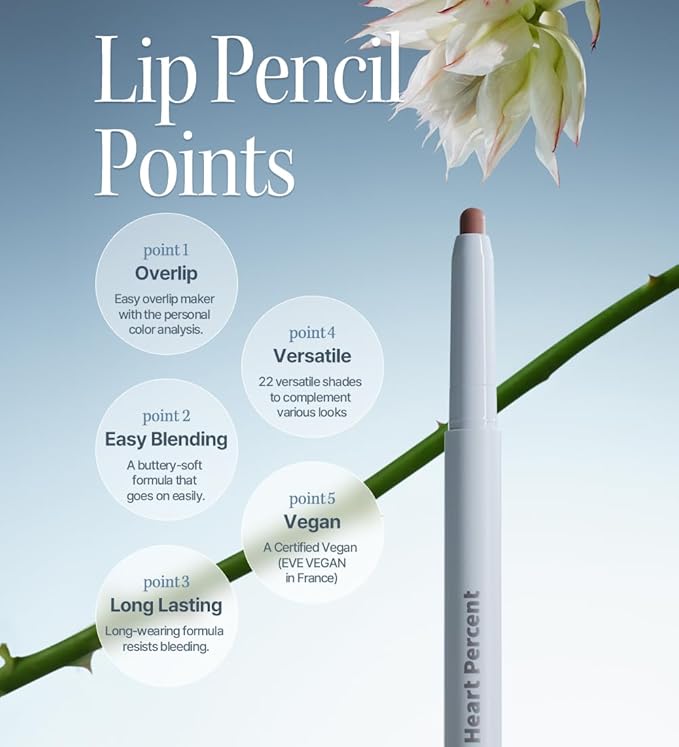 Heart Percent Dote On Mood Lip Liner Pencil, Long-Lasting Creamy Lip Crayon Smooth Lipliner Retractable Lipstick Overlip Line Color 0.8g, #13. Bare Lips