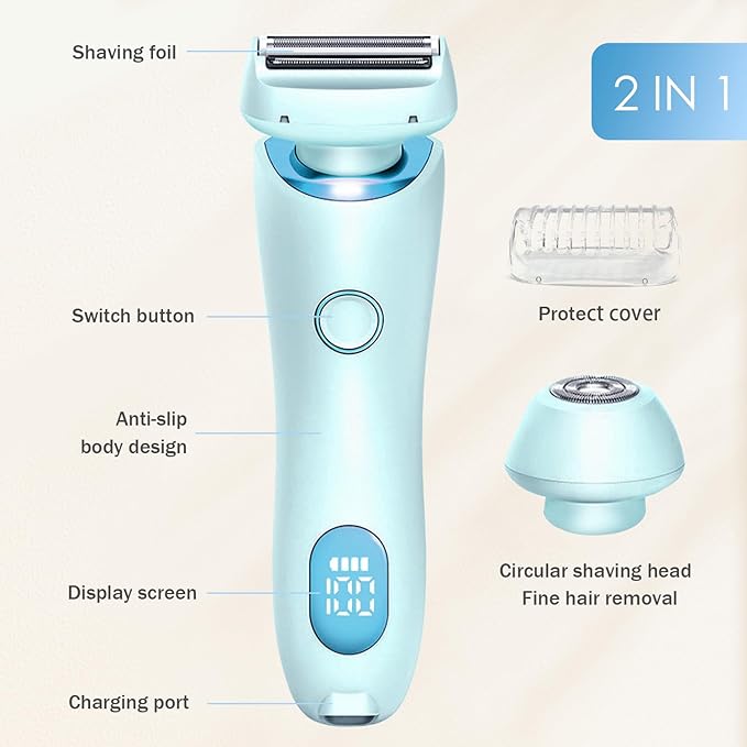 Razor for Women,Shaver Glide Razor, 3.0 Electric Beauty Trimmer，Rechargeable, Portable and Free Exfoliating Glove (Blue)