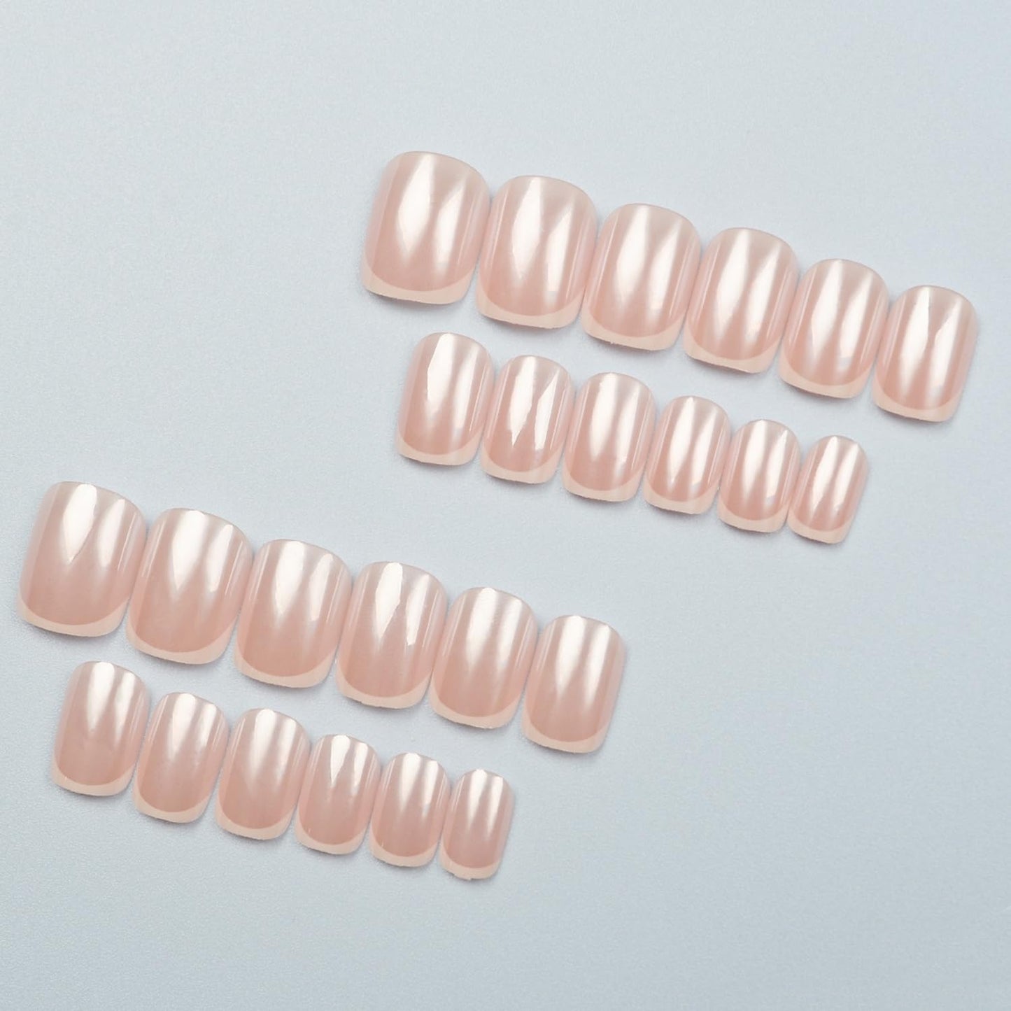 24 Pcs Pink Chrome Press on Nails Short Square Shaped Fake Nail Glossy Reusable Acrylic Nail Designs White French Tip False Nails Full Cover Stick on Nails for Women Manicure Accessories