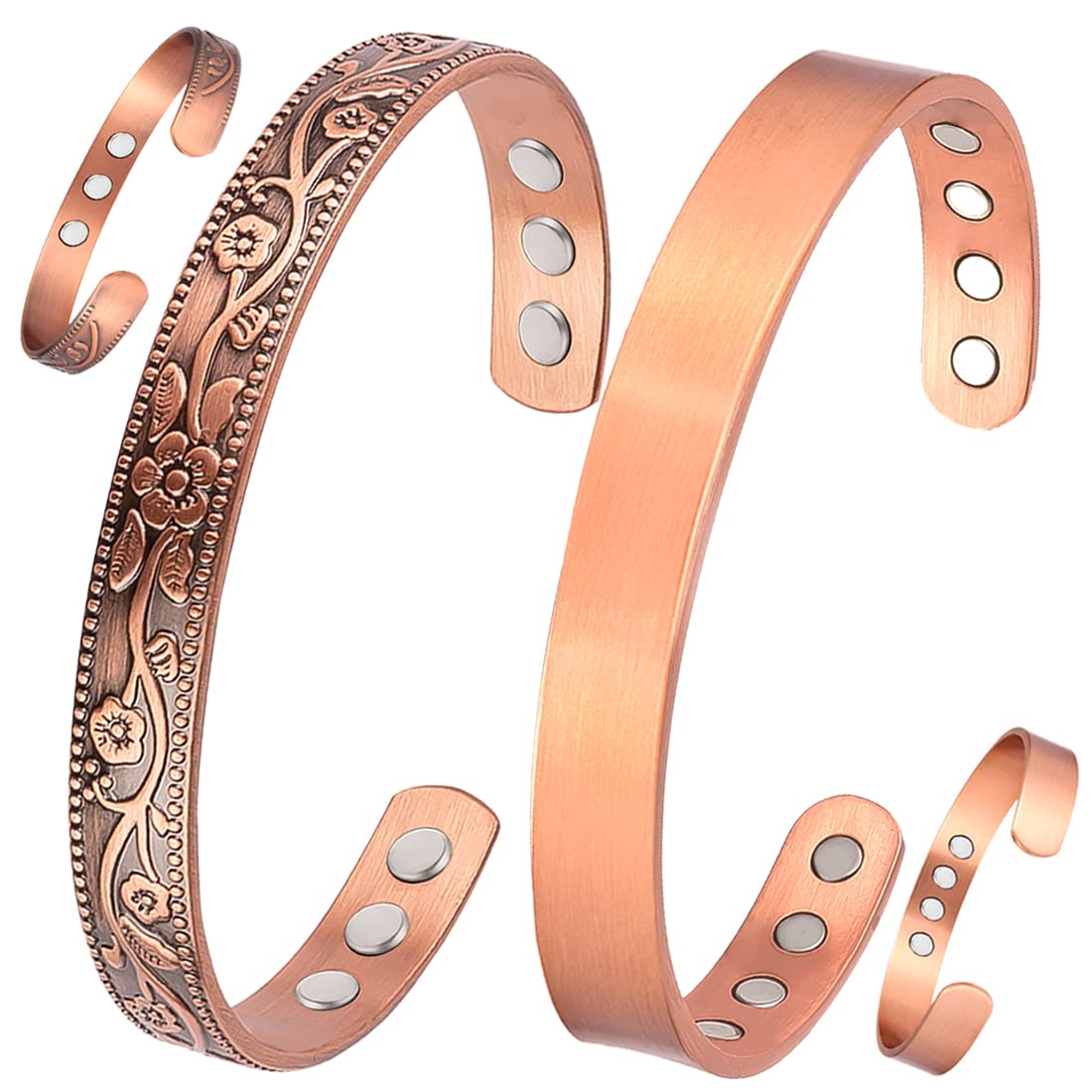 Cigmag 2PCS Copper Bracelets for Women Pure Copper Bracelet Cuff Bangle Strength Magnets Adjustable