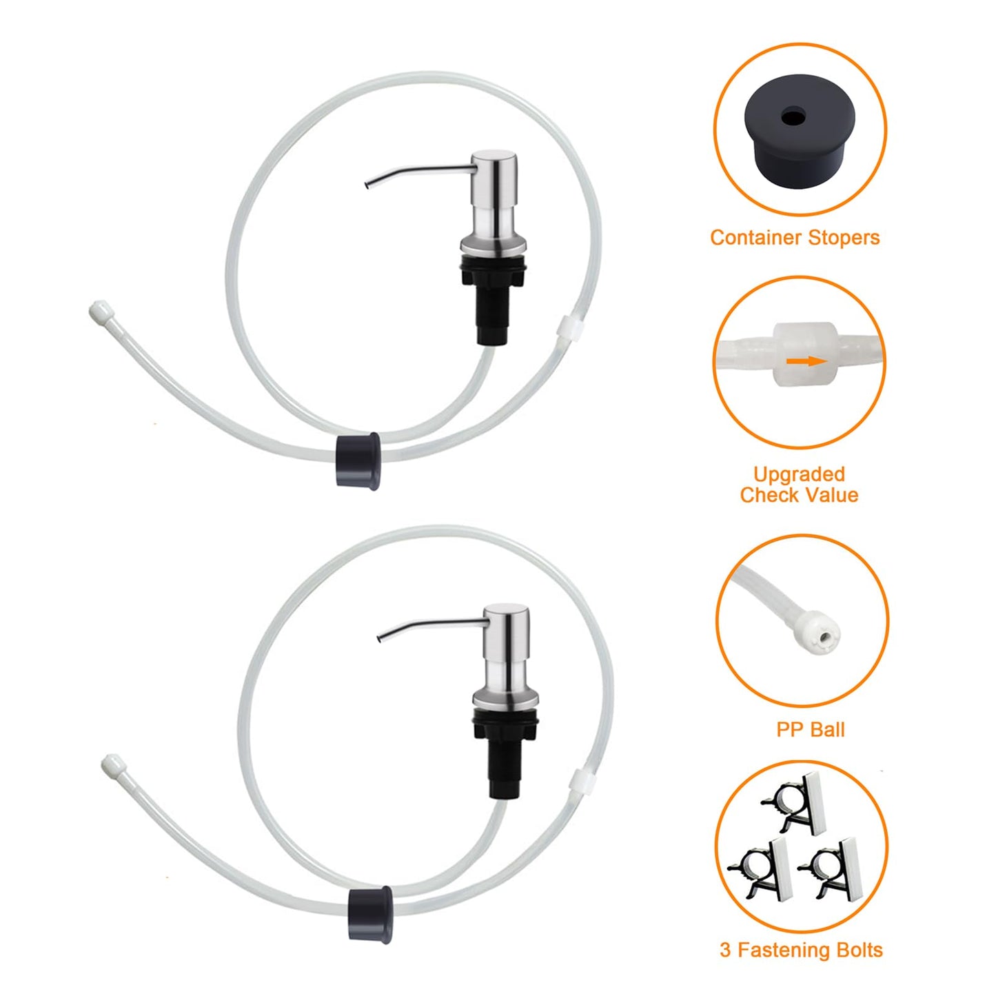 Sink Soap Dispenser, Kichen Sink Soap Dispenser, 47" Extension Tube kit, Under Sink Soap Dispenser Pump, No Need More Refills （Brushed Nickel, 2 Pack）