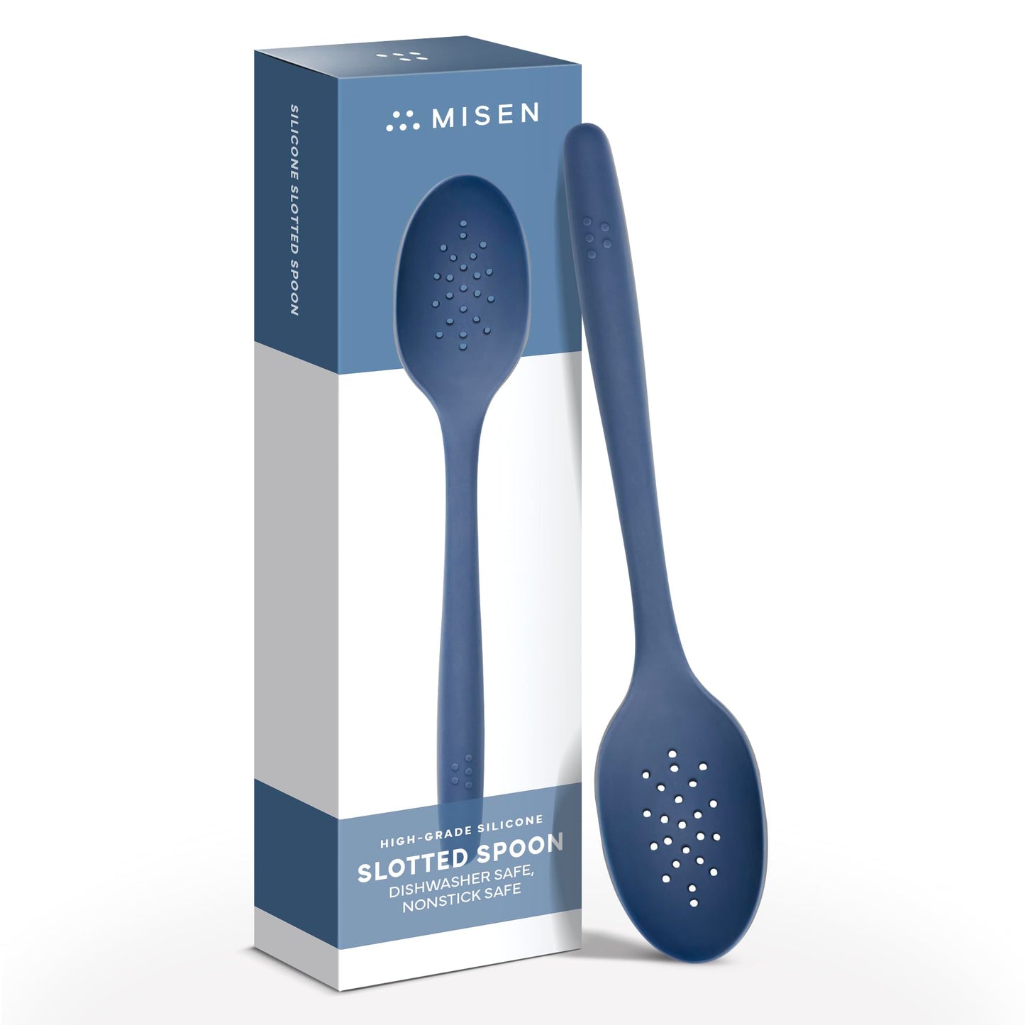 Misen Silicone Slotted Spoon - Dishwasher Safe, Professional-Grade Perforated Spoon - Comfortable Grip, Nonstick Safe, Heat Safe - Perfect for Stirring & Serving - Blue