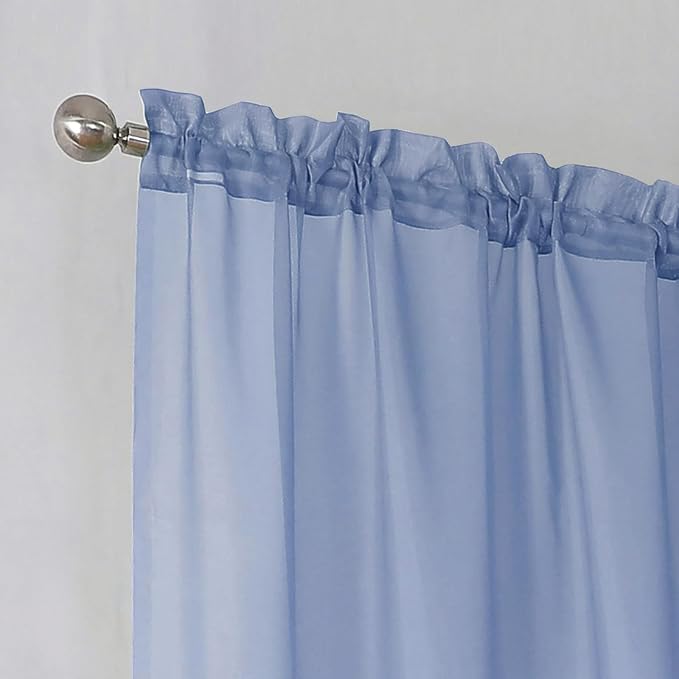 Simplebrand Denim Sheer Curtains 84 Inches Long, Light Filtering Rod Pocket Solid Color Window Sheer Curtain Panels, Elegant Curtains & Drapes for Living Room, Bedroom 2 Panels (Denim, 42" W x 84" L)
