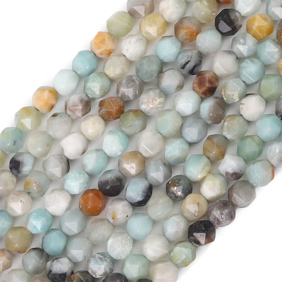 BEADIA Faceted Natural Amazonite Stone Round Beads 8mm 36cm/Strand for Jewelry Making