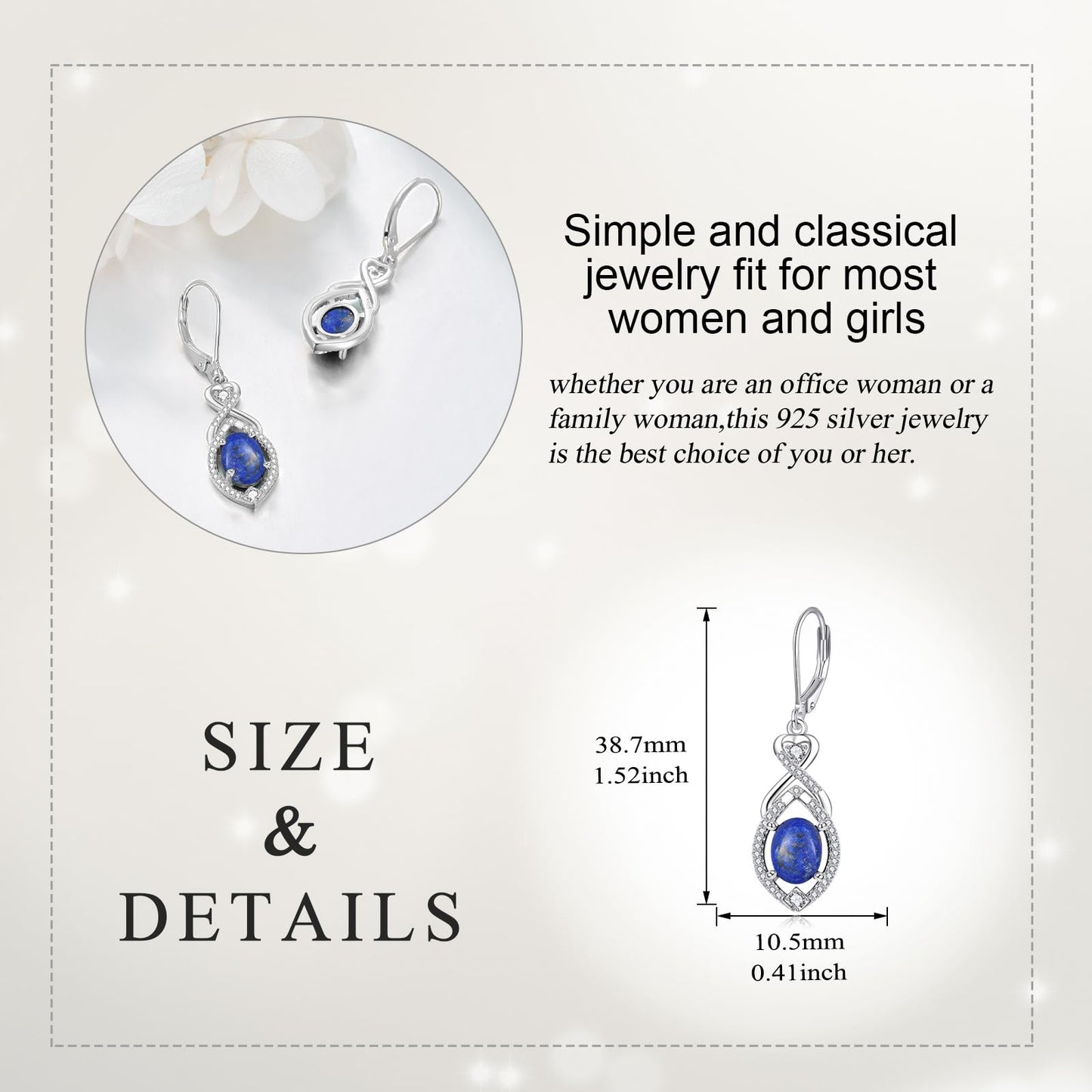 Lapis Lazuli Drop Earrings Sterling Silver Lapis Infinity Leverback Boho Earrings Blue Stone Dangle Earrings Jewelry Christmas Gifts For Women