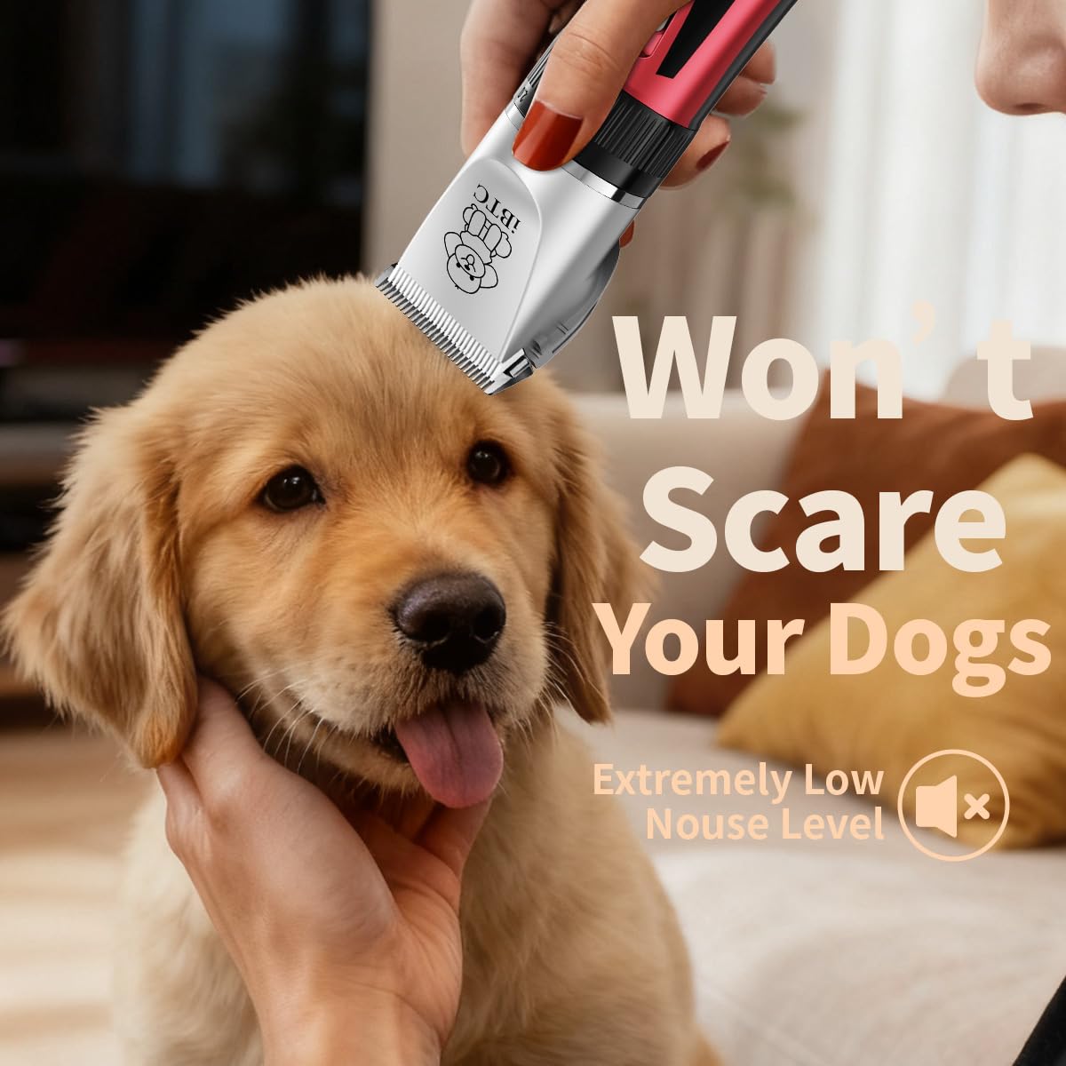 iBTC Dog Shaver Clippers Low Noise Rechargeable Cordless Electric Quiet Hair Clippers Set for Dogs Cats Pets Features a Ceramic Blade Head That is Removable (red)
