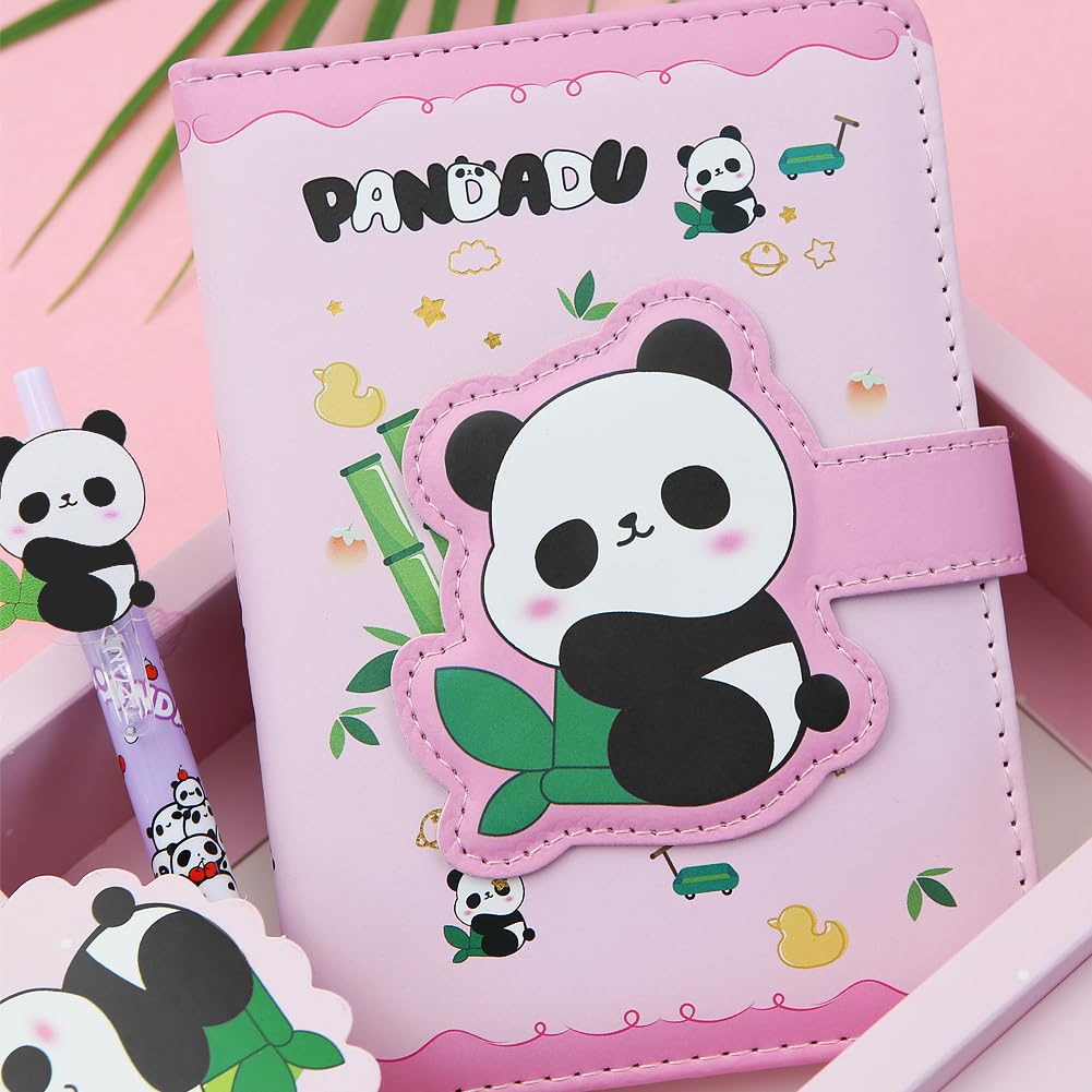 2 in 1 Cute Panda Theme Stationery Gift Box Set Includes 1 Pcs A6 Cartoon Panda Notebook Journal Hardcover Notepad Diary and Pen Gift for Birthday Christmas Kids Study Office School Supplies (Pink)