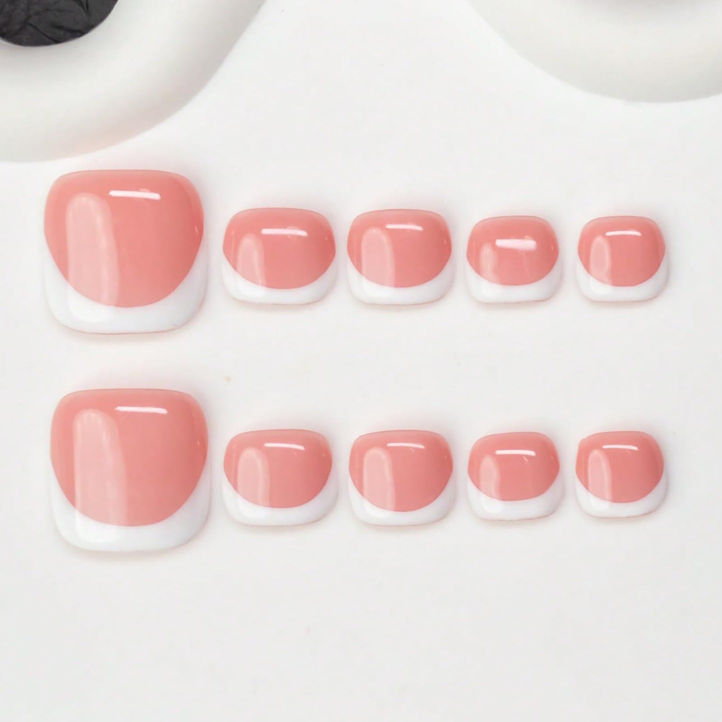 Luxury Press on Toenails Short Square Handmade 3D Unique Reusable ABS Material Fake Toenails White French Tip Press on Nails Elegant Glossy Glue on Toenail Thick Acrylic Toenail(S)