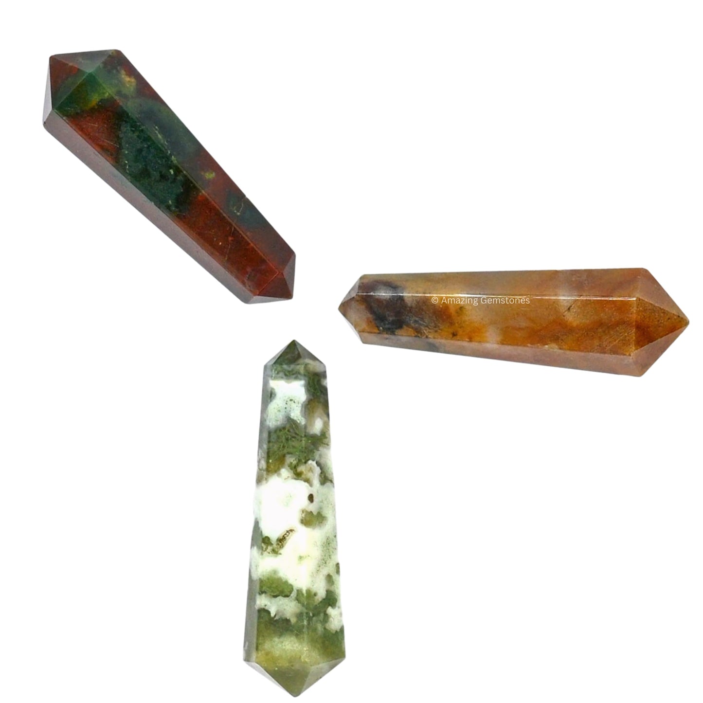 Amazing Gemstone Fancy Jasper Crystal Points Bulk Healing Crystals - Pack of 3 Double Terminated Healing Wand Point Bulk Crystals for Crafts,Crystal Grid,DIY Work - Premium Crystals - Beginners Gift