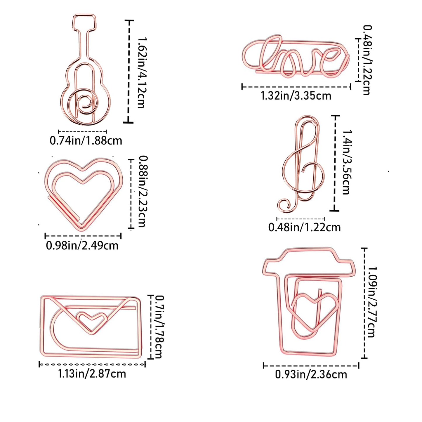 30Pcs Adorable Rose Gold Fancy Paper Clips Set, Cute Shaped Metal Clips with Travelers Accessories for Planner & Journal Supplies, Creative Decorative Bookmarks for Office School Home Organization