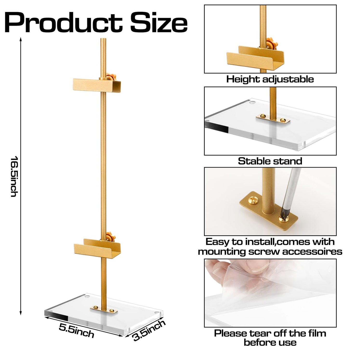 RattanView Adjustable Tabletop Easel Stand for Picture Frame up to 16.5" H Metal Gold Floating Picture Frame Stand Table Easels for Display for Signs Photos Art
