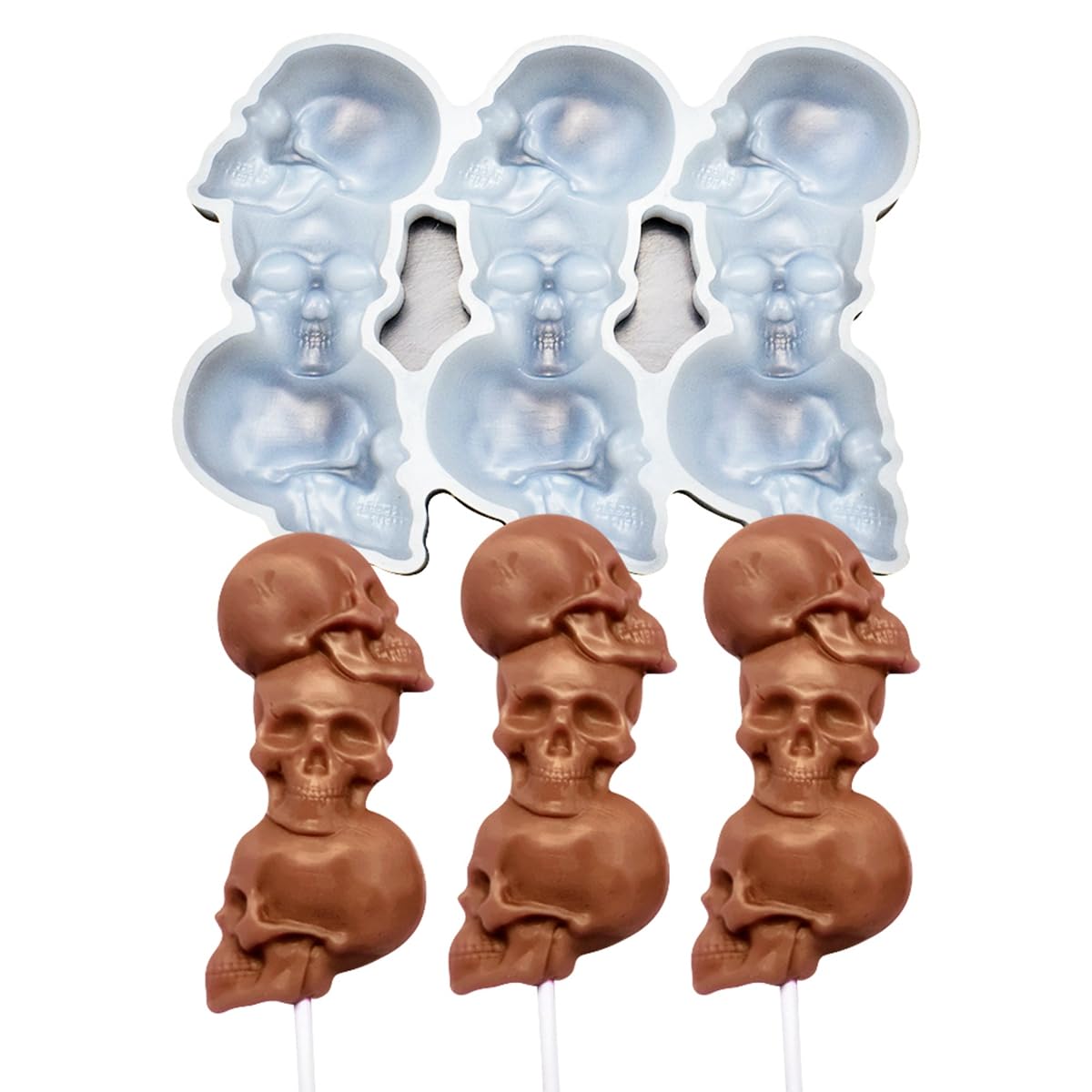mostsom Skull Head Shape Silicone Lollipop Molds Easter Skull Chocolate Candy Cheese Mould Cake Decorating Tools 2PCS (F_Skull Head)