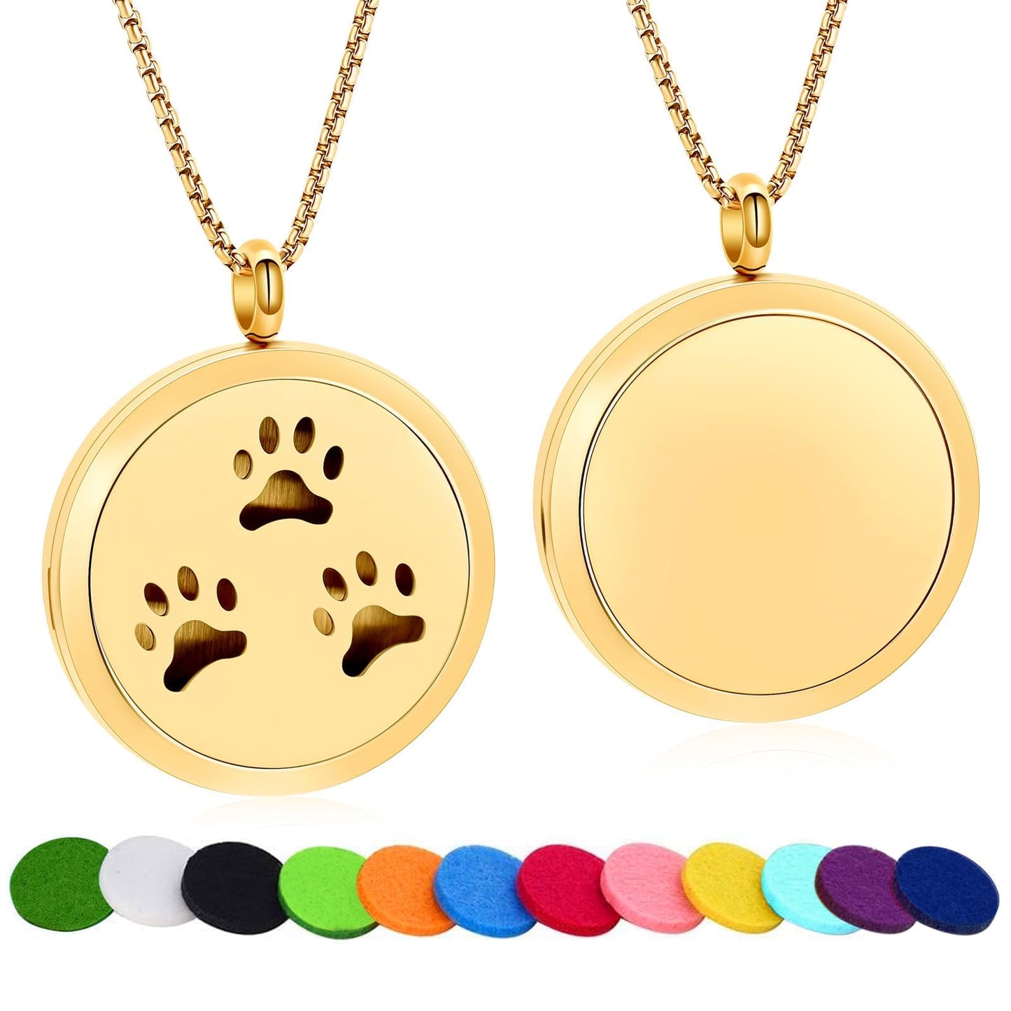 Minicremation Stainless Steel Paw Print Round Perfume Essential Oil Diffuser Pendant Necklace Women Aromatherapy Essential Oil Diffuser Locket Pendant Necklace, with Refill Pads