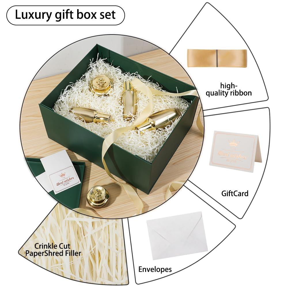 UoeRing 1Pcs Green Extra Large gift box with lids 16.5×13×8 Inches gift boxes for presents,Birthday Box (include Ribbon, Paper Shred Filler Gift Card & Envelopes)