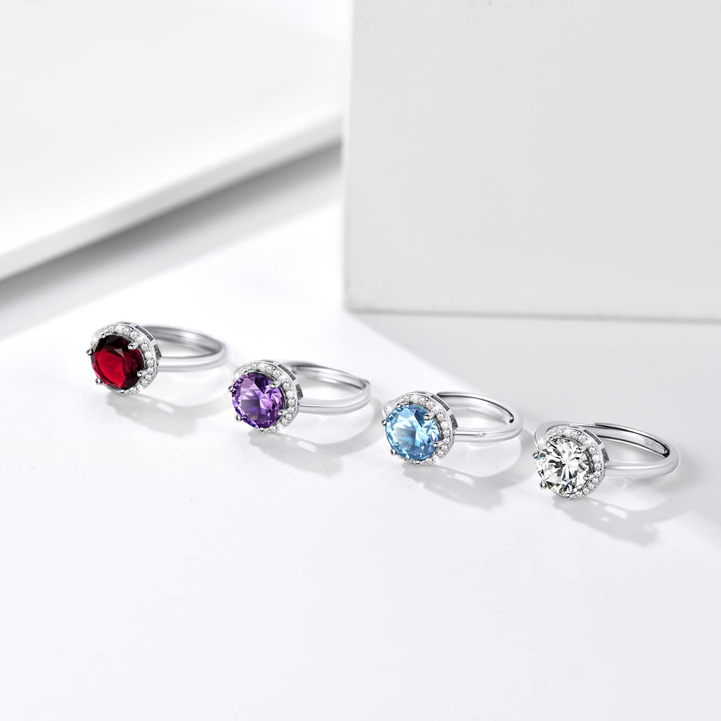 Bestyle 925 Sterling Silver Round Cut Gemstone Cubic Zirconia Rings for Women, April White Diamond Rings, Statement and Promise Ring for Engagement/Wedding/Anniversary/Valentines Day