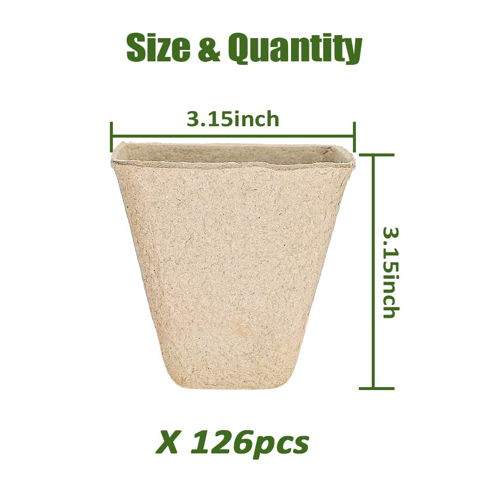 YESIACE 126 Packs Square Peat Pots, 3.15 Inch Seed Starting Pots with Drainage Holes Square Nursery Pot,Biodegradable Eco-Friendly Round Plant Seed Starter Peat Germination Seedling Trays