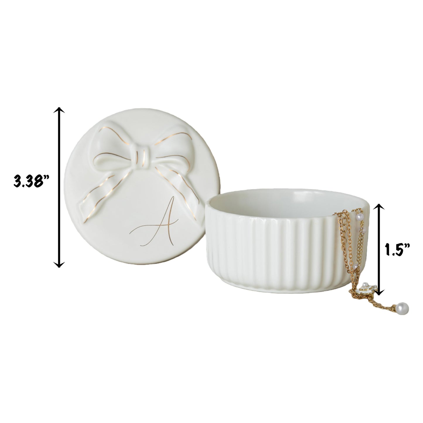 COLLECTIVE HOME Monogram Initial Jewelry Box with Bow - Elegant Ring Holder & Earring Dish | Christmas Gift Idea for Women, Unique Birthday Present for Her (K)