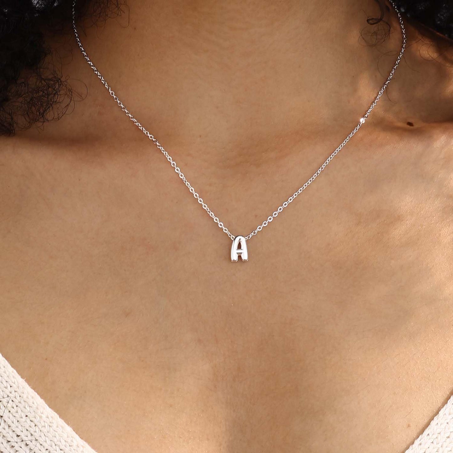 CUEZIY Bubble Silver Letter Necklace Initial Necklaces for Women Dainty Personalized Charm Pendant Name Necklace Cute Non Tarnish Fashion Accessories Teen Gift Trendy Stuff Silver Jewelry Gifts