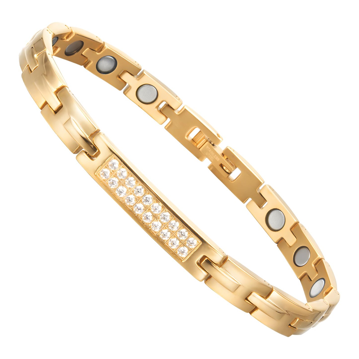 QIAOZILI Ultra Strength Magnetic Bracelet for Women, Stainless Steel Lymphatic Drainage, Magnetic Therapy, Adjustable Size, Gold