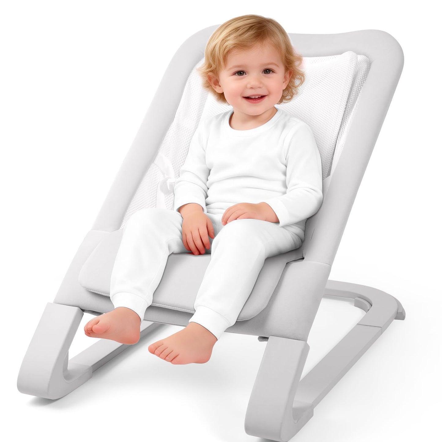 Baby Bouncer for Newborns 0-12 Months: 0-5 Years Portable Infant Seat with Soft Grey Fabric, Adjustable Recline & 3-Point Harness, Supports Up to 60 lbs