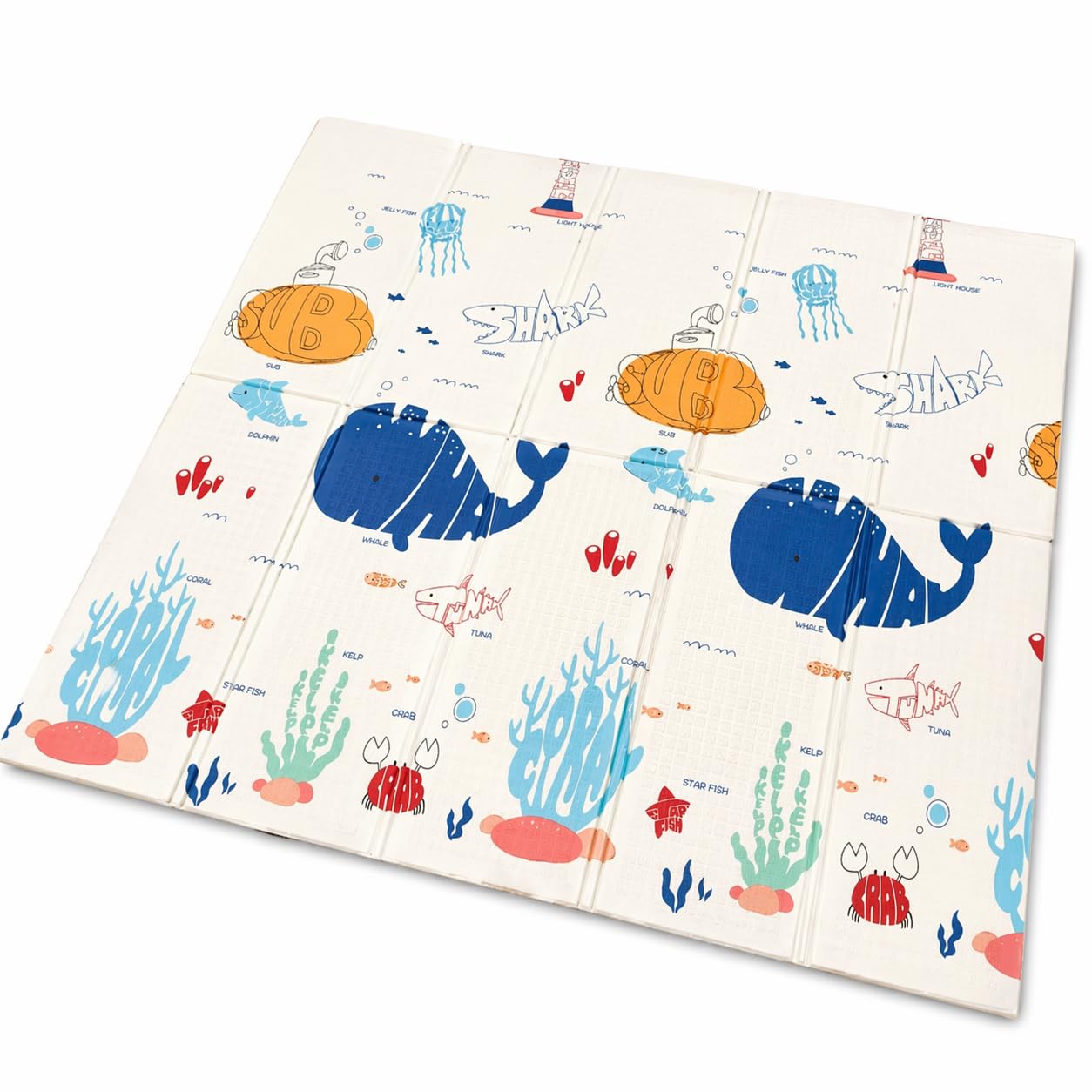 DAN&GO Extra Large Baby Play Mat, Foldable, Double-Sided, Beige, Non-Toxic XPE Material, Portable Activity Floor Mat for Babies 0-12 Months & Kids, Educational Design (Ocean, 71 * 79 * 0.4)