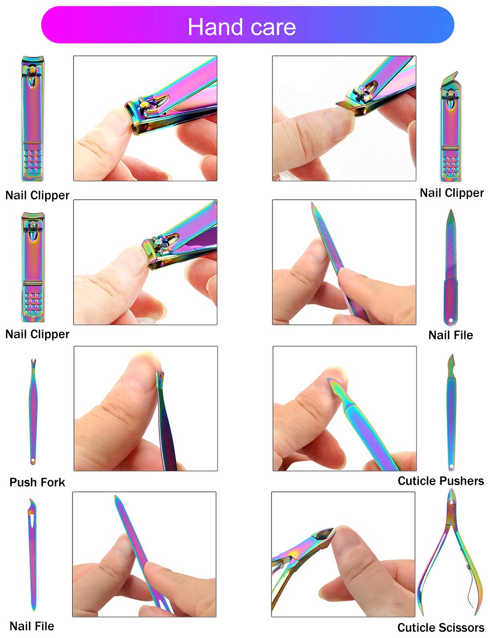 Rainbow Manicure Kits 18 Pcs Nail Clippers for Women Gift SFYDOM Women's Rainbow Leather Manicure Set (18-RainbowManicure Kits)