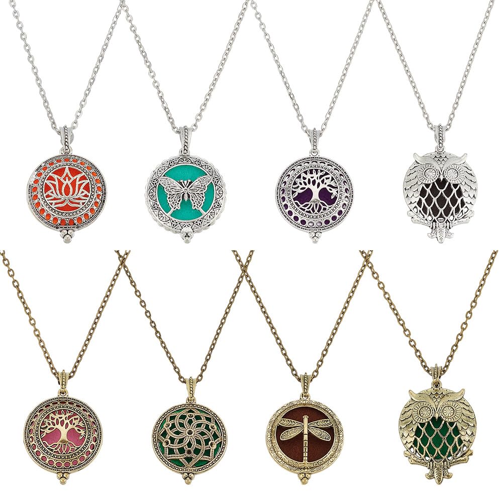arricraft 8 Pcs Essential Oil Diffuser Pendants, Alloy Aromatherapy Charms Necklace Bulk Blend Perfume Diffuser Necklace Set for Women Jewelry Accessories