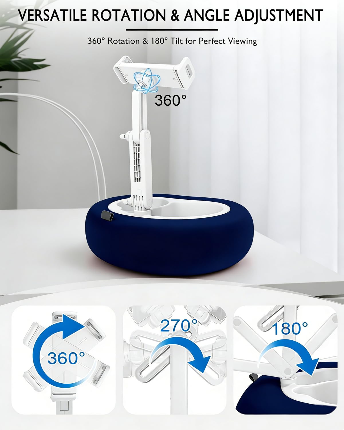 Miledi Tablet Pillow Stand, Compatible with 4.7"-12.9" Kindle, iPad, Phone/Tablet, 360° Rotating Phone Holder for Bed, Detachable Bowl, Reading and Relaxation on Bed (Blue)