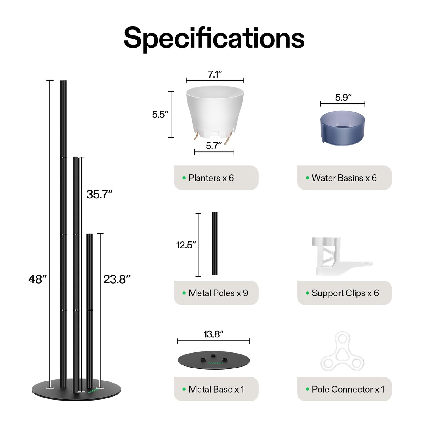 VIVOSUN Metal Plant Stand, 6-Tier Tall Vertical Planter Tower with Self-Watering Planters, Modular Shelf for Indoor & Outdoor Use