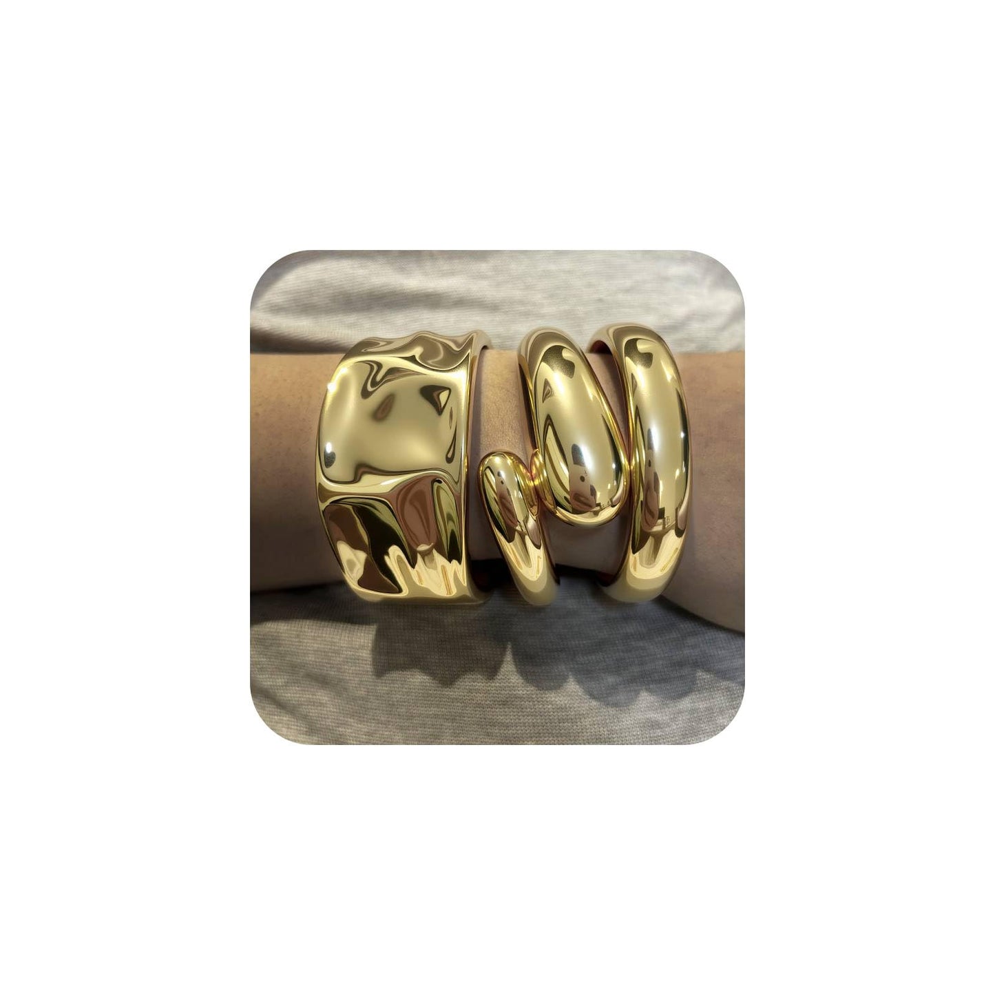 Moickoko Chunky Bangle Bracelets for Women,14k Gold Plated Dainty Cuff Stackable Bangles Set,Trendy Statement Cuff Bracelet Fashion Jewelry