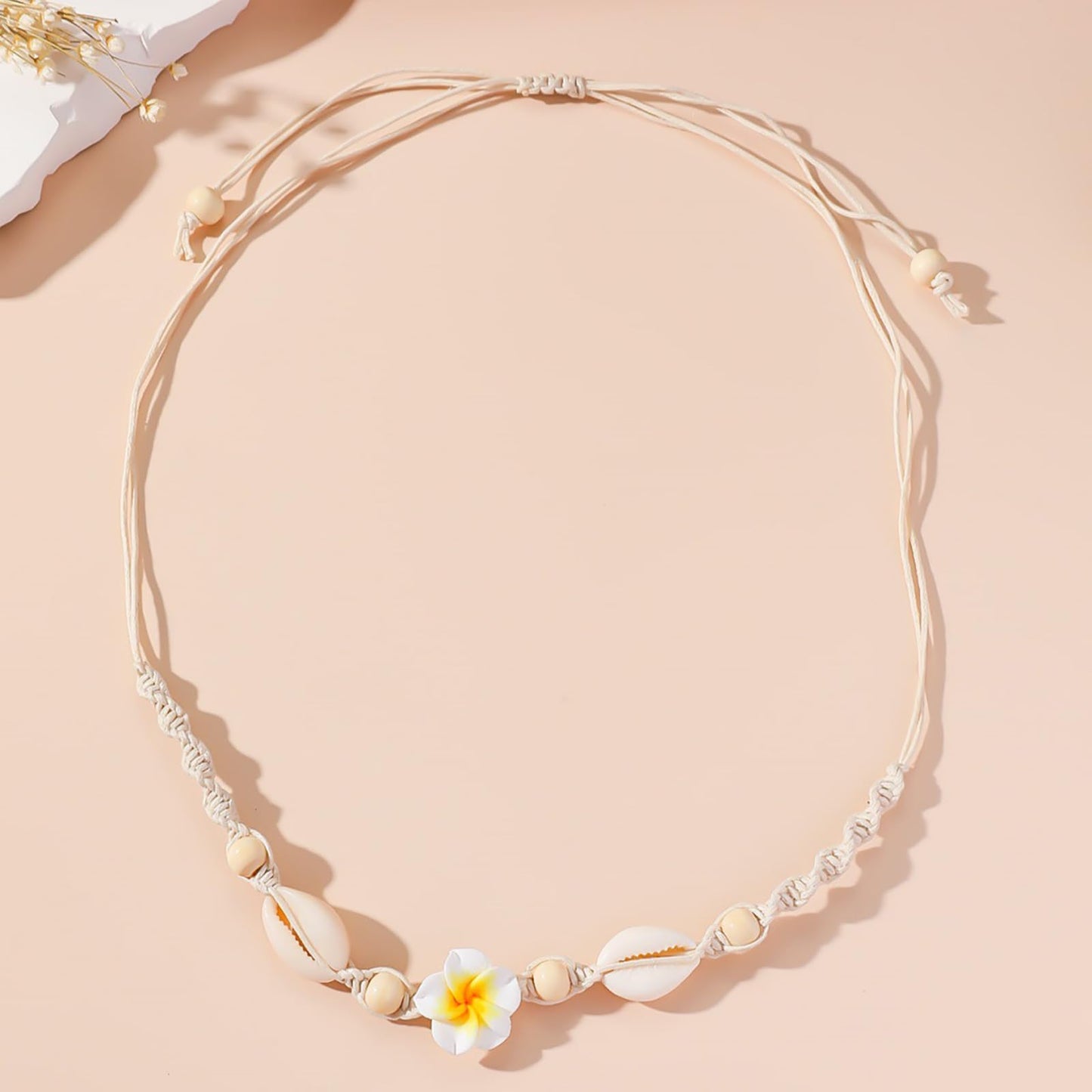 Nackiy Handmade Sea Shell Necklace Choker For Women Summer Adjustable Natural Shell Collar Necklace (White Flower)