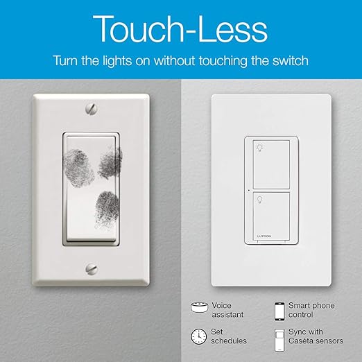 Lutron Caseta Deluxe Smart Light Switch Kit w/ Wall Plate and Smart Hub, Compatible w/ Alexa, Apple Home, Google Home, Single-Pole/3 Way, 5 Amp, P-BDG-PKG2WS-WH