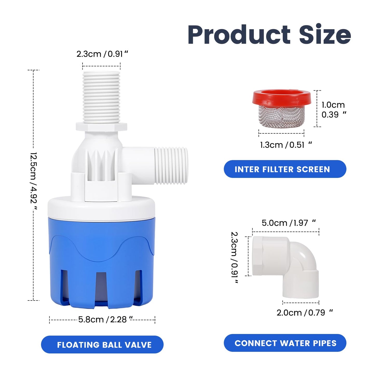 JLUHYANN 1/2" Top Inlet Automatic Water Level Control Valve 2PC Auto Water Float Valve for Water Tank Livestock Water Trough Pool Solar Energy