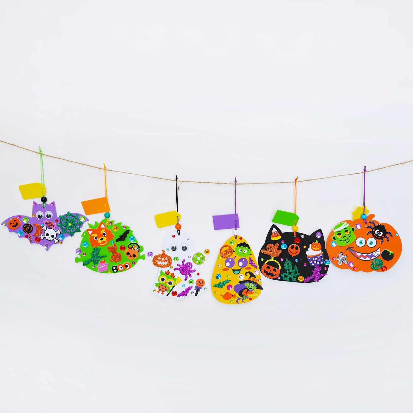 Winlyn 36 Sets Halloween Craft Kits Fall Crafts DIY Pumpkin Bat Black Cat Ghost Candy Corn Frankenstein Ornaments Art Crafts Sets Foam Stickers for Kids Classroom Activities Halloween Party Treats