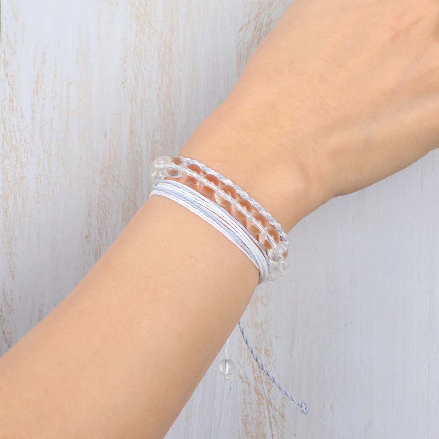QOGIR Handmade Healing Bracelet,8mm Natural Clear Quartz Crystal Gem Stone Beads Bracelet for Men Women Gifts with 2PCS Size Adjustable Rope Bracelets