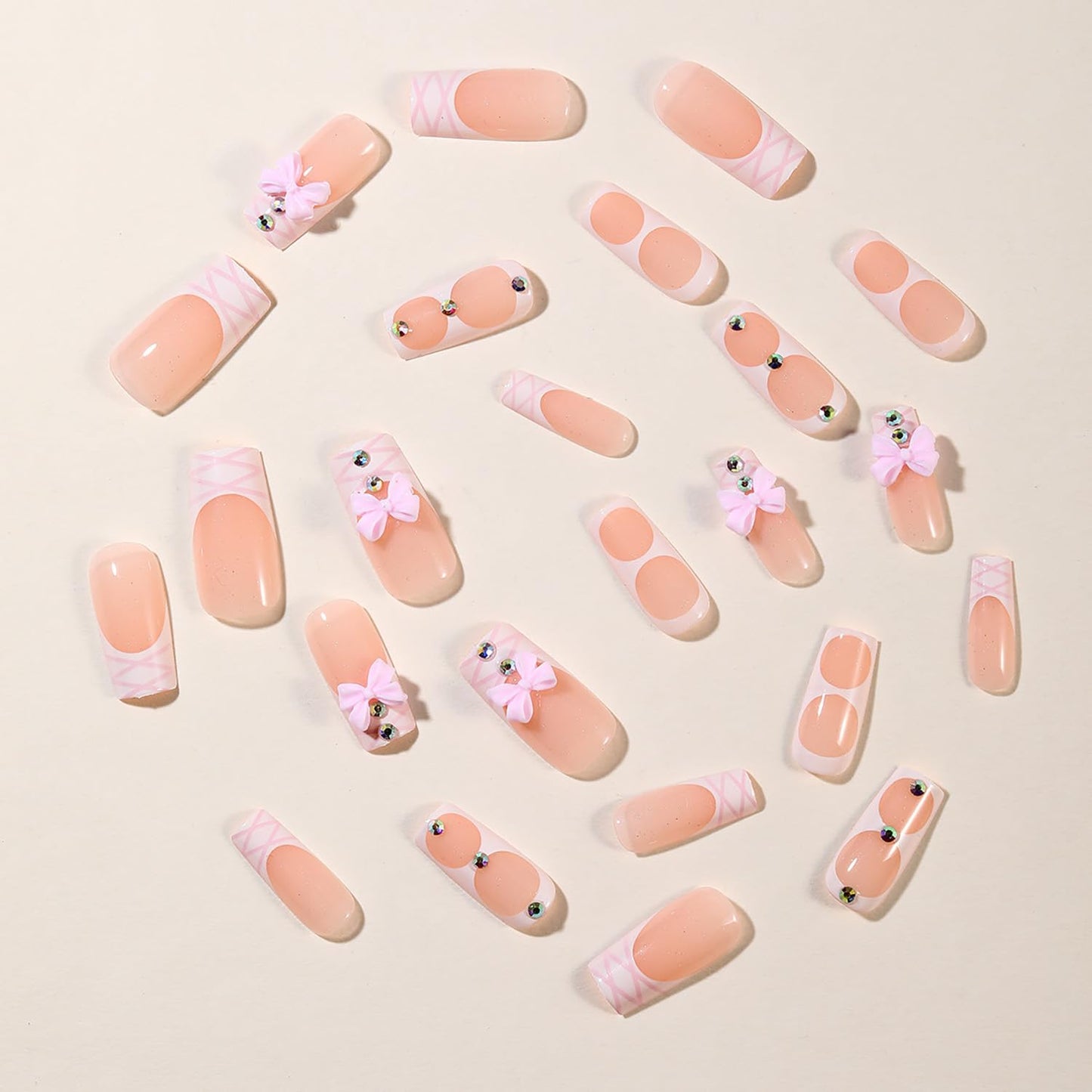 EYZOTSF Press on Nails Medium Square Shaped Acrylic Medium Square Shaped False Nails with Designs Artificial Short Coffin Fake Nails with Charms Glue ons Fingernails for Women Girls(A80408)