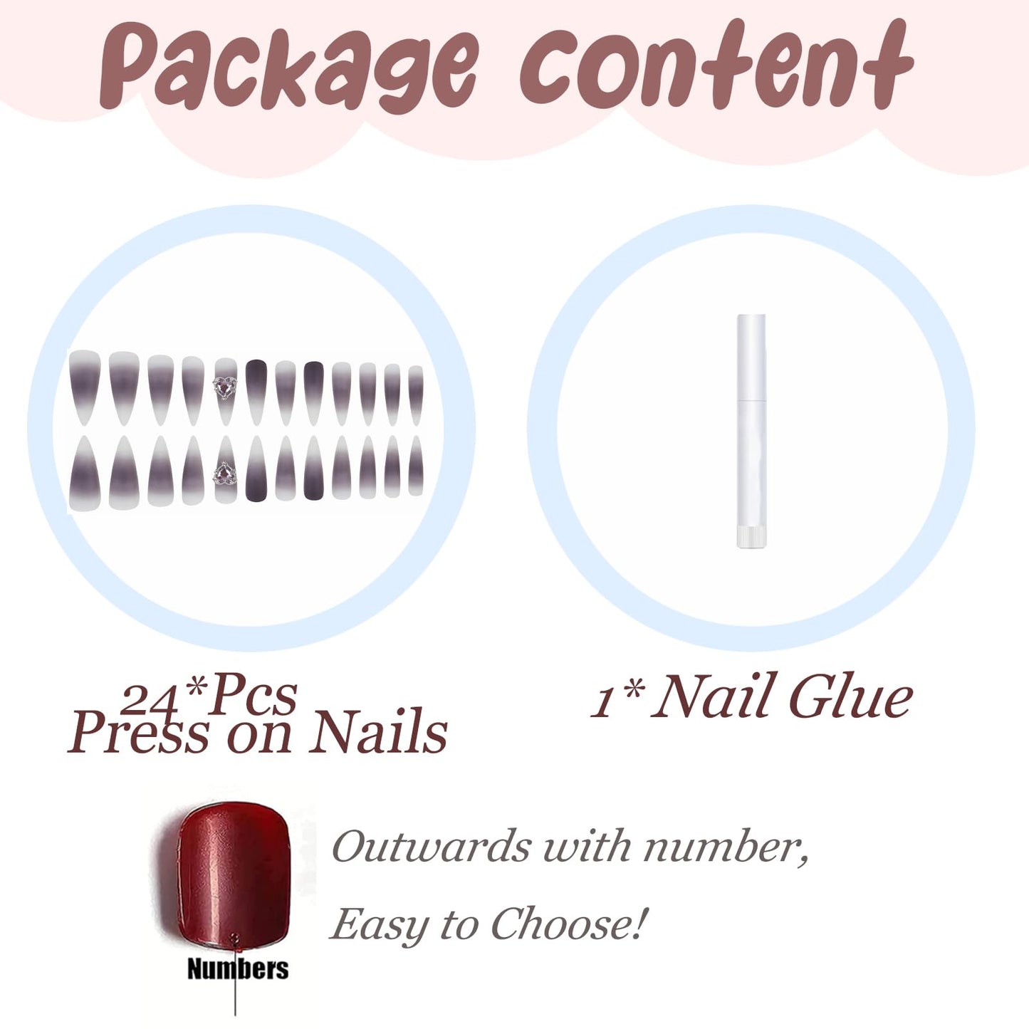 BABALAL Black Purple Ombre Press On Nails, Extra Long Stiletto Gothic Fake Nails with Silver Heart Charm, Matte Acrylic Full Cover Stick On Nails 24Pcs