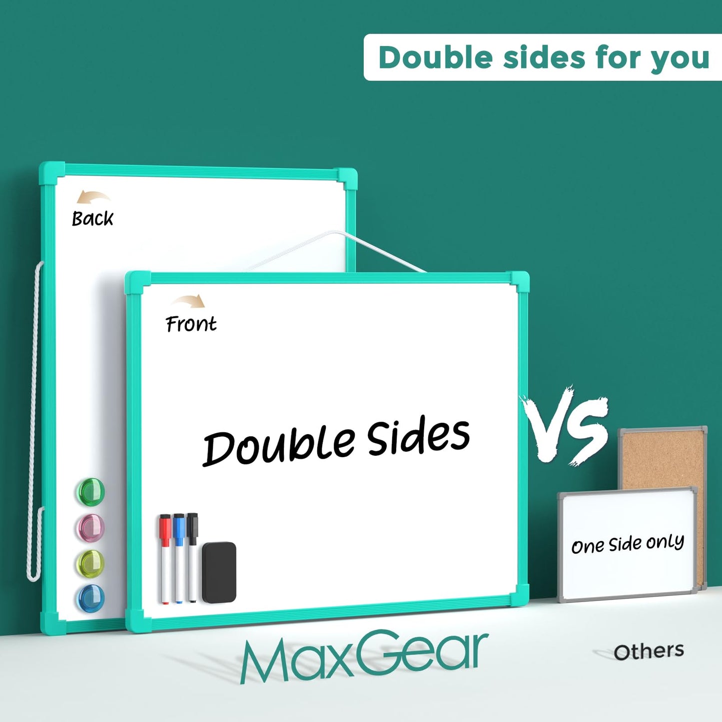 MaxGear Double-Sided Dry Erase Board for Wall, 16"x12" Hanging Whiteboard, Small Dry Erase White Board kit, Portable Whiteboard for Planning, Drawing, Memo, to Do List, Green Frame